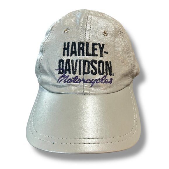 Harley Davidson Silver Leather Baseball Hat Embroidered Ladies - Picture 1 of 8